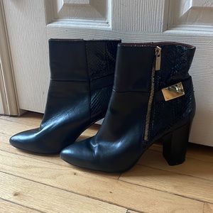 Women’s black and gold short boots.  9.5